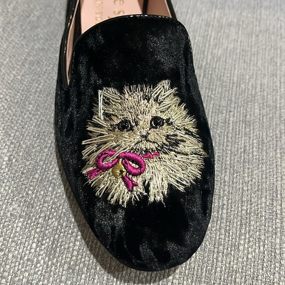 ♠️kate spade Lounge Whiskers Meow Cat Suede Loafers, Black Multi NIB - Picture 9 of 16